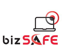 bizSAFE logo graphic representing CyberAlliance's unified endpoint management solution. The image highlights the integration of cybersecurity features, including endpoint protection, device management, and security monitoring.